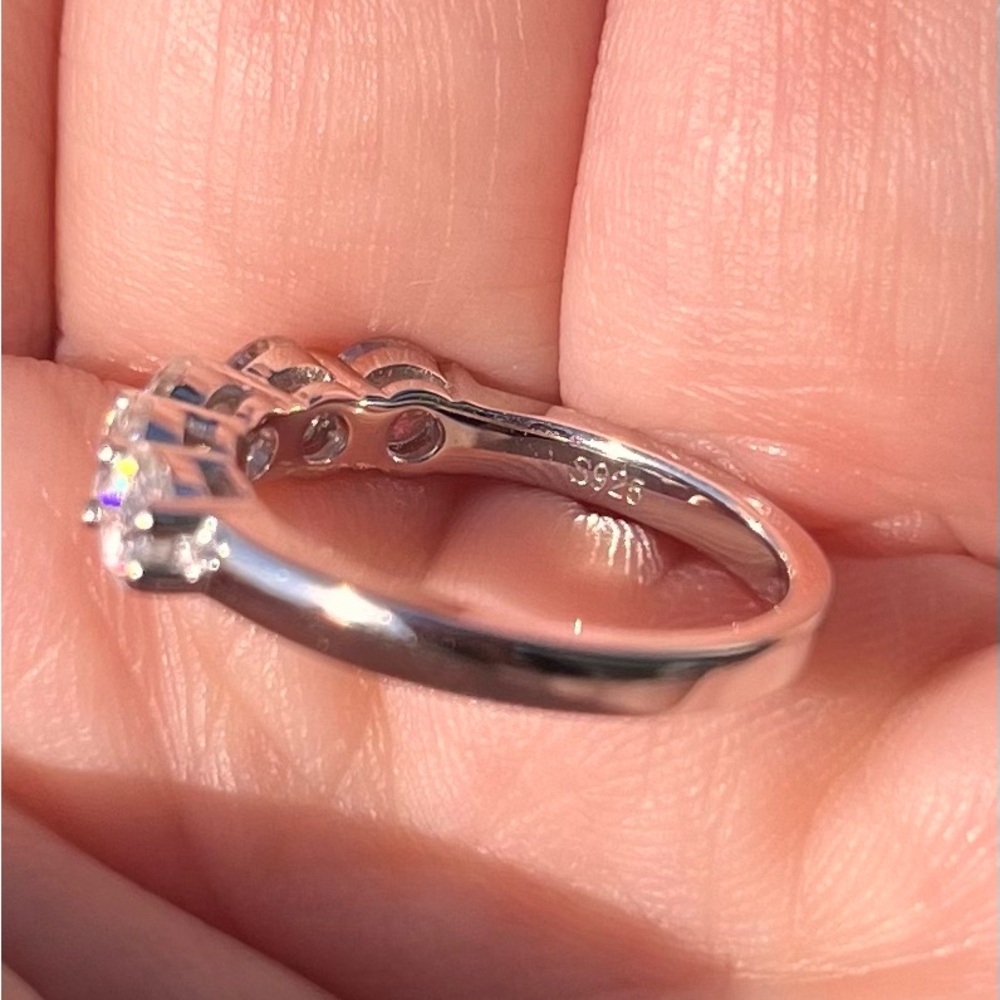 Elegant Half Eternity Moissanite and Silver Women's Ring - Picture 3 of 4